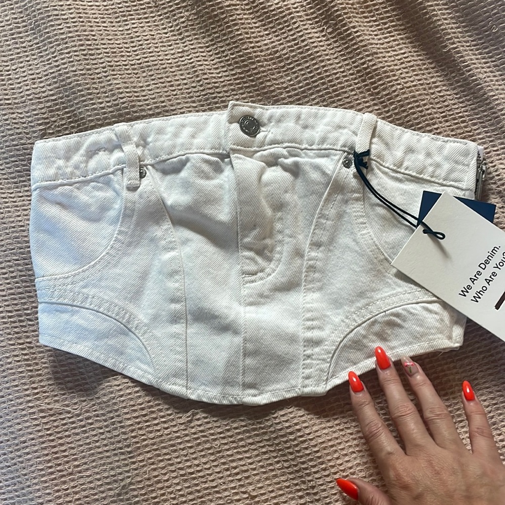 NWT Pull&Bear White Denim Crop Top